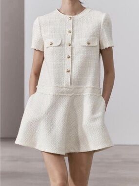 Zara Cream Tweed Mini Dress